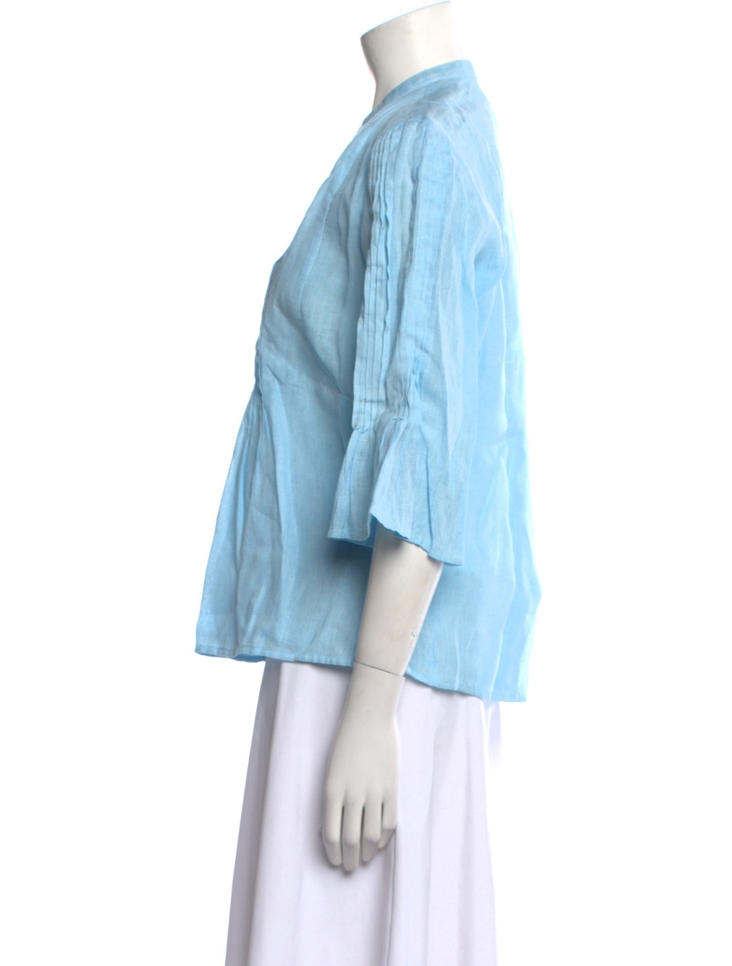 120% Lino V-Neck Three-Quarter Sleeve Blouse