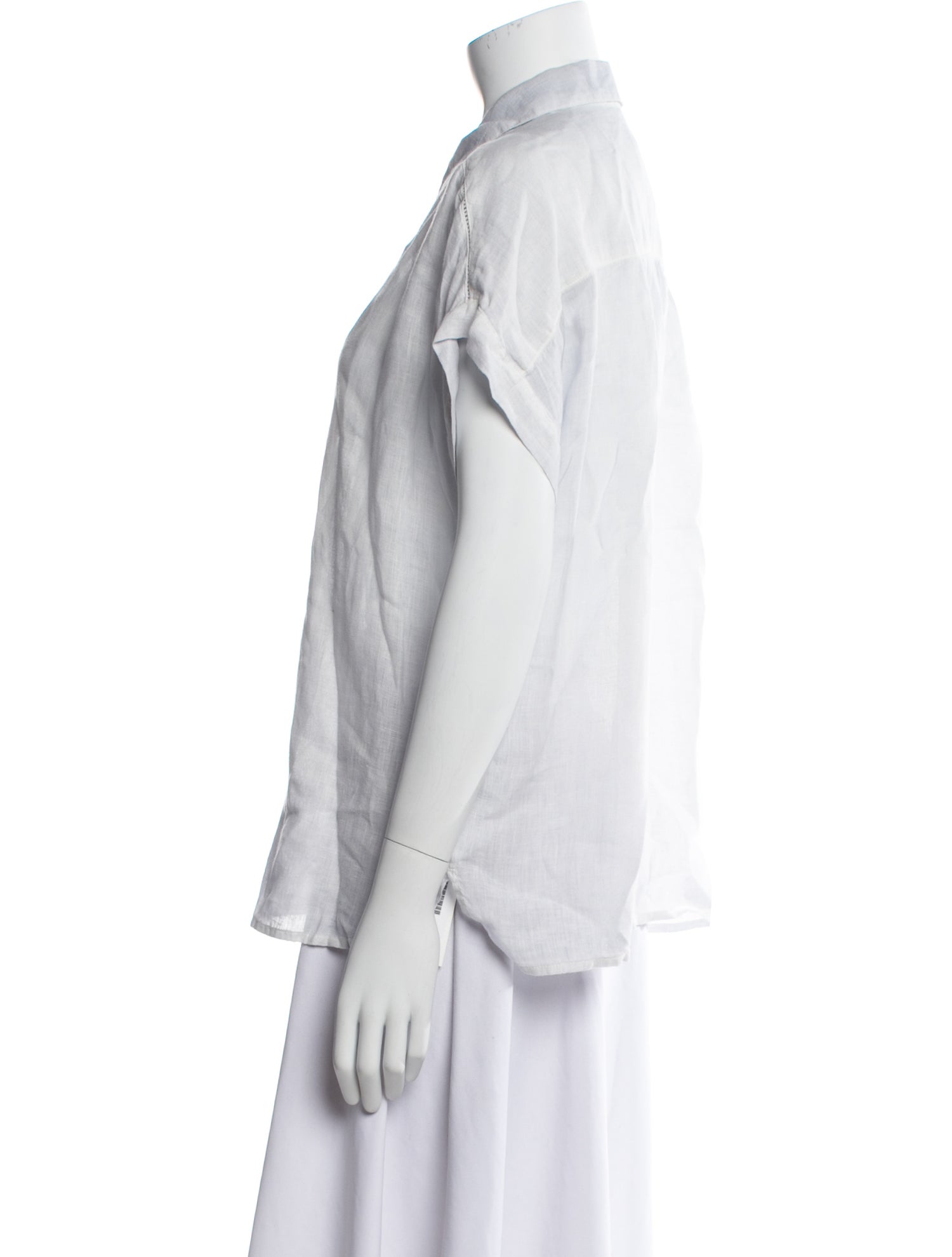 120% Lino Linen Short Sleeve Button-Up Top