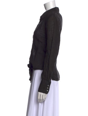 120% Lino Linen Long Sleeve Button-Up Top