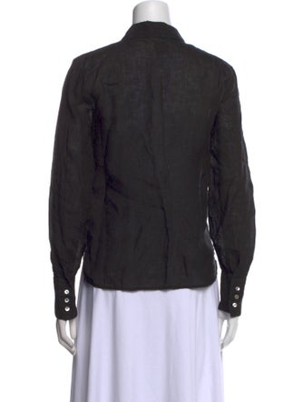 120% Lino Linen Long Sleeve Button-Up Top