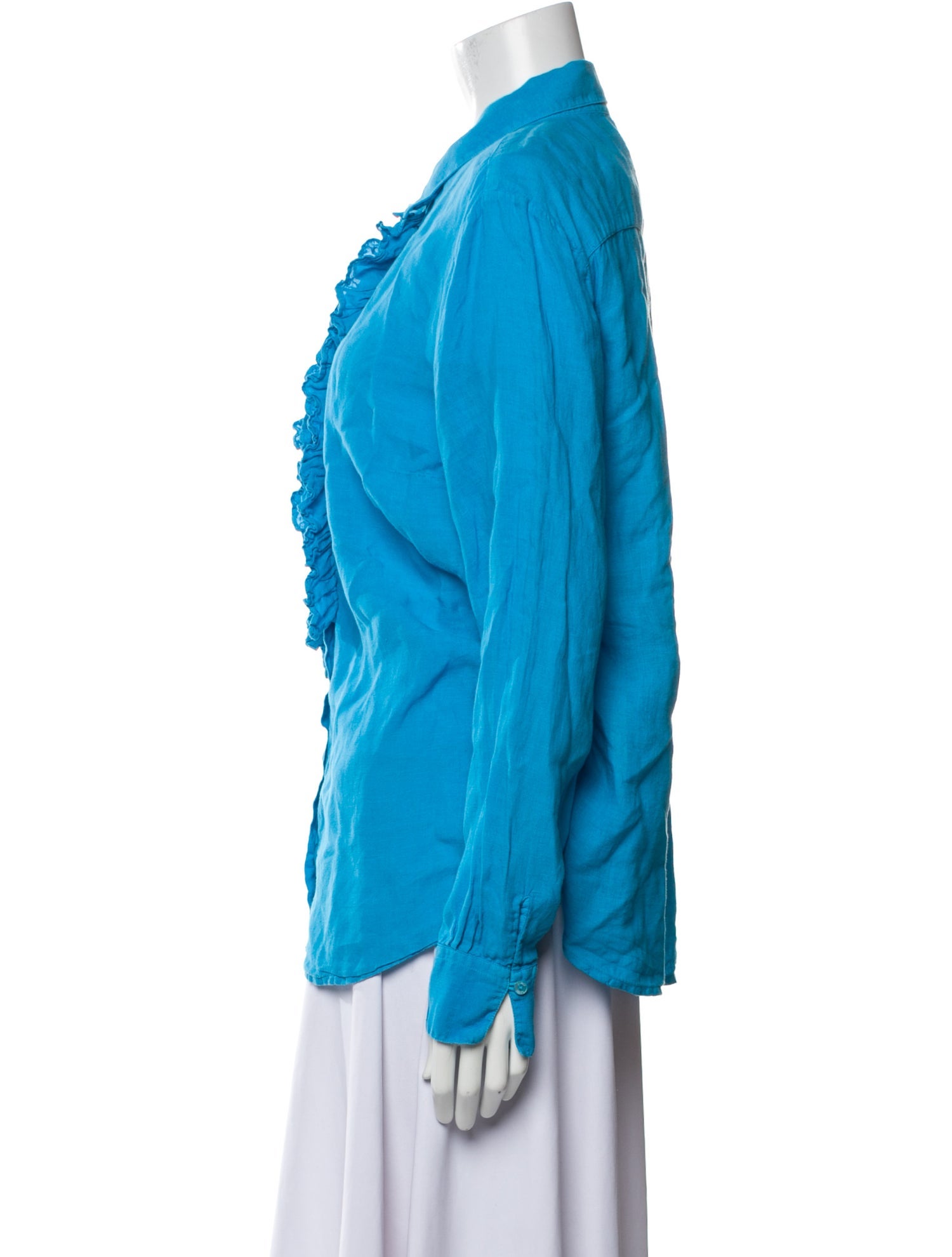 120% Lino Linen Long Sleeve Button-Up Top