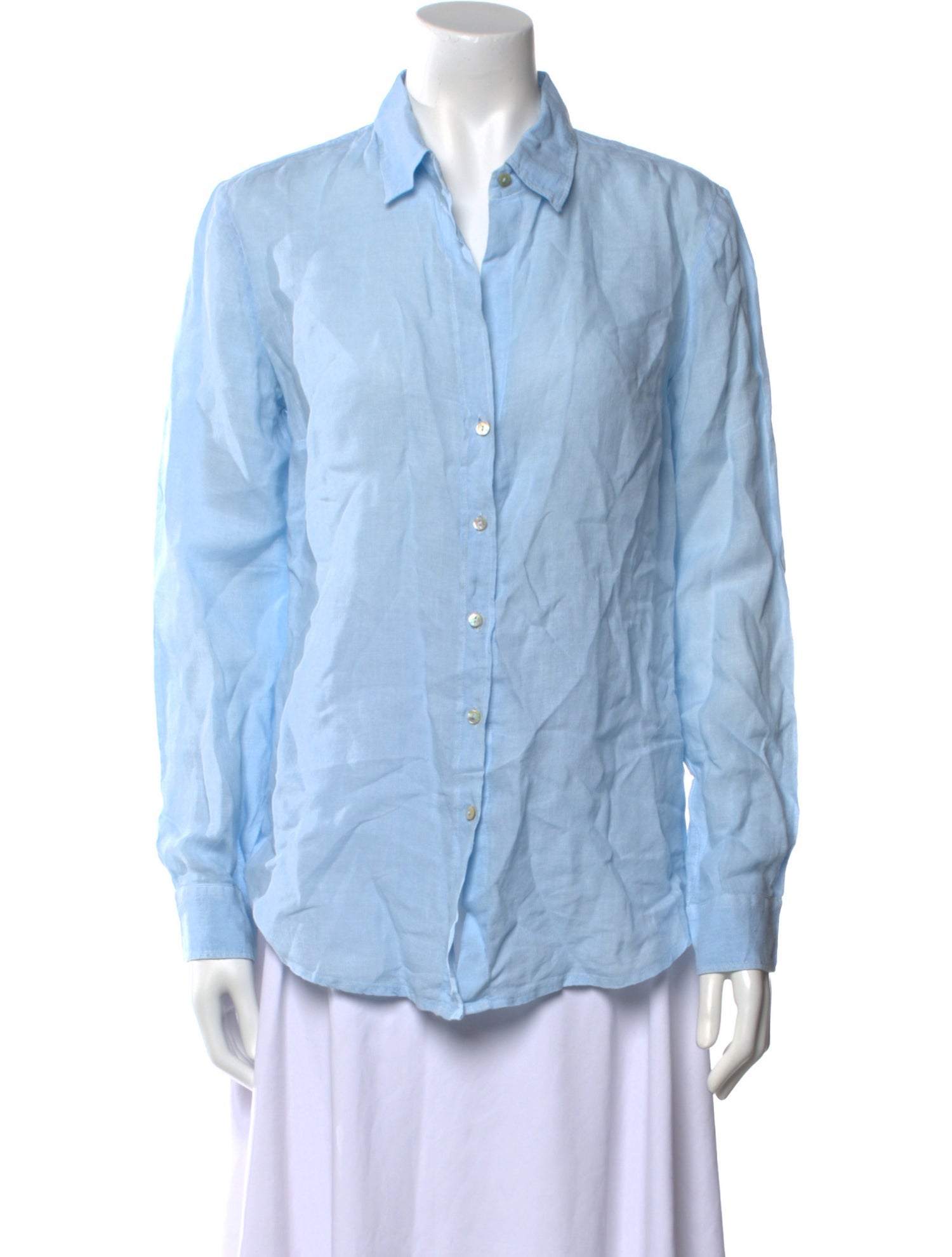 120% Lino Long Sleeve Button-Up Top