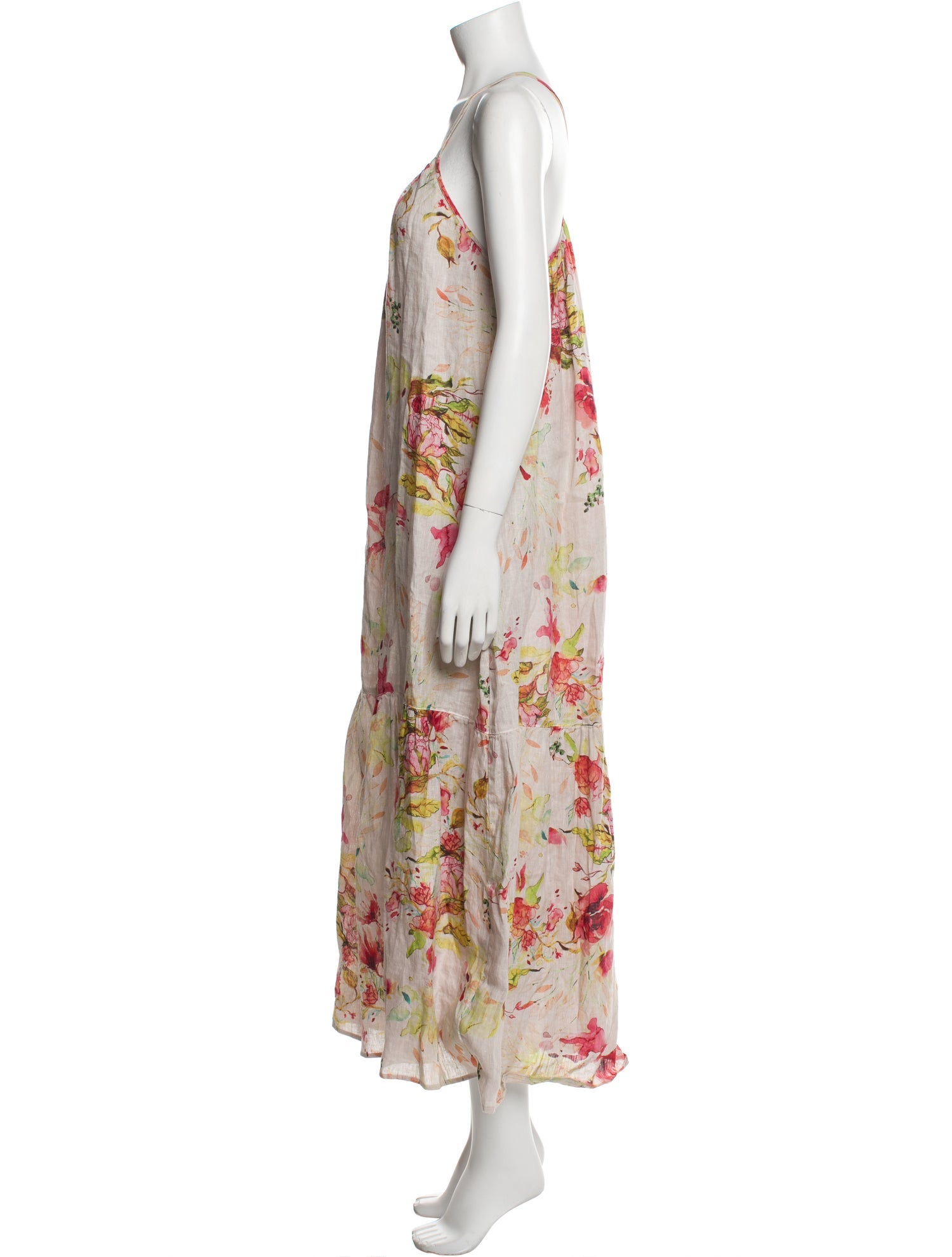 120% Lino Floral Print Long Dress