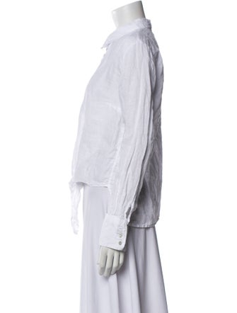 120% Lino Linen Long Sleeve Button-Up Top