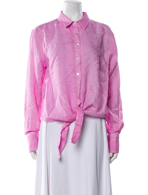 120% Lino Linen Long Sleeve Button-Up Top