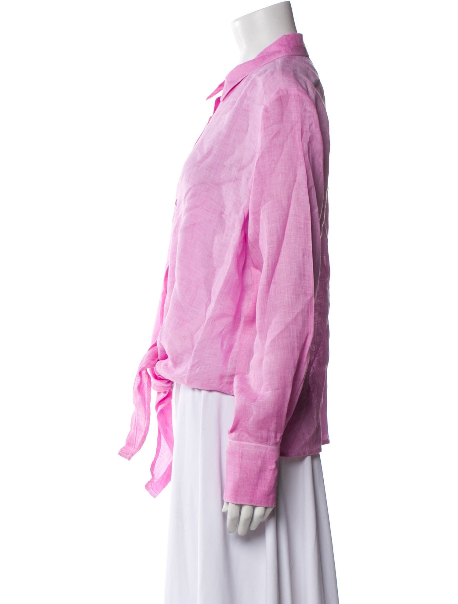 120% Lino Linen Long Sleeve Button-Up Top