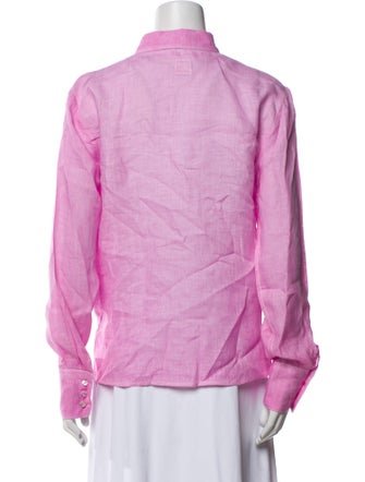 120% Lino Linen Long Sleeve Button-Up Top