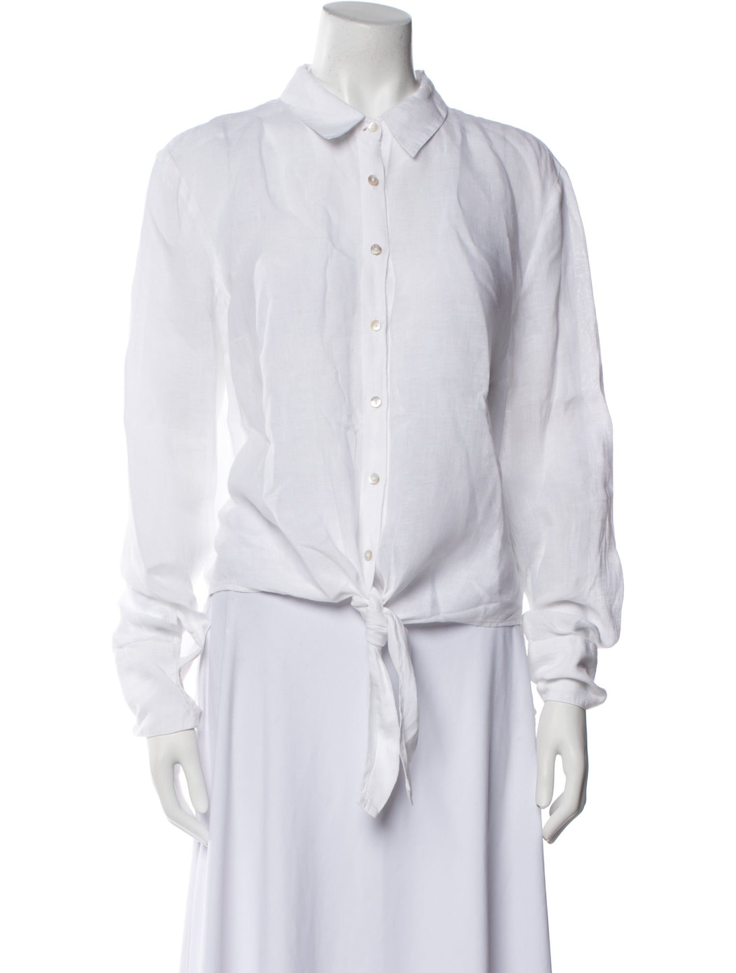 120% Lino Linen Long Sleeve Button-Up Top