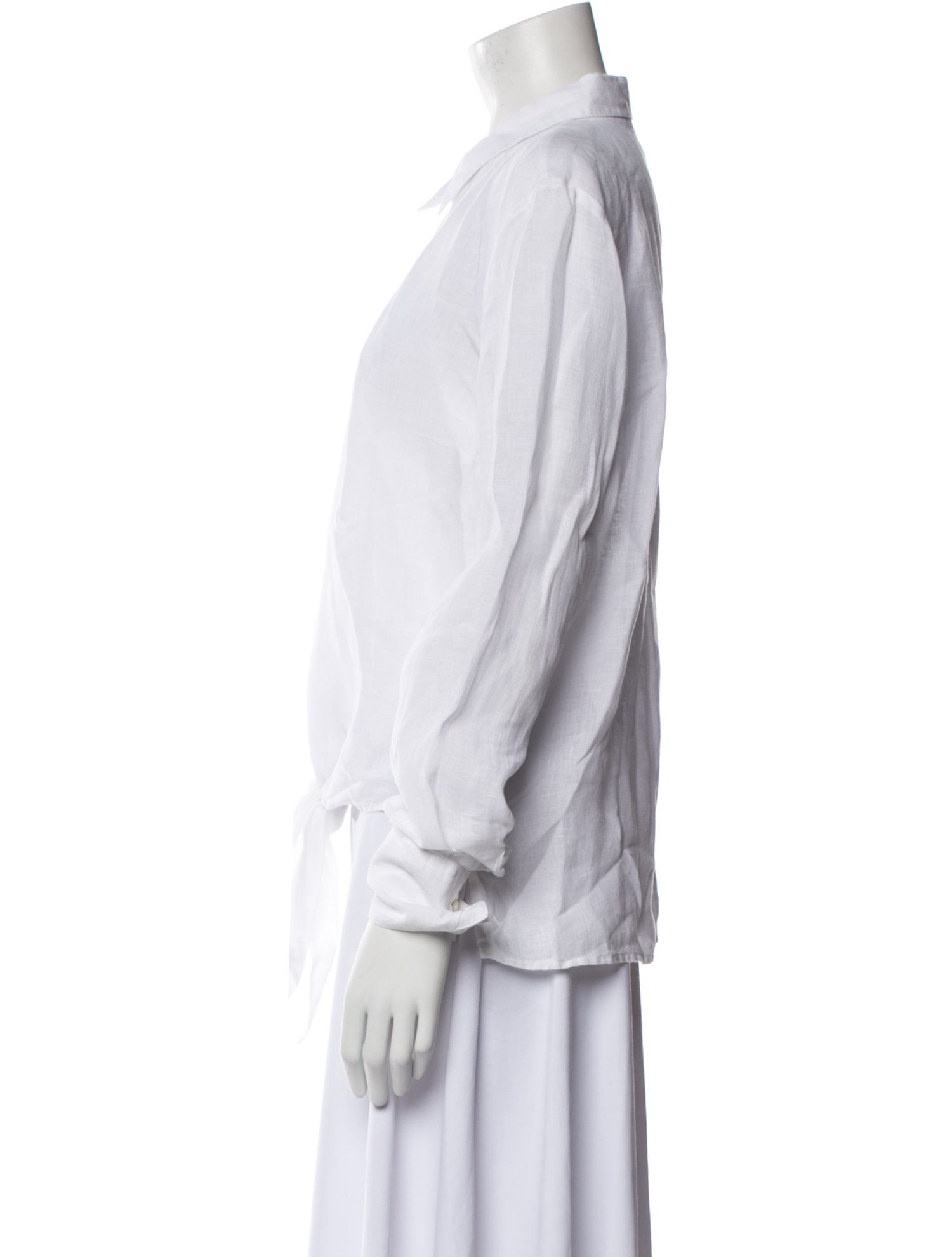 120% Lino Linen Long Sleeve Button-Up Top