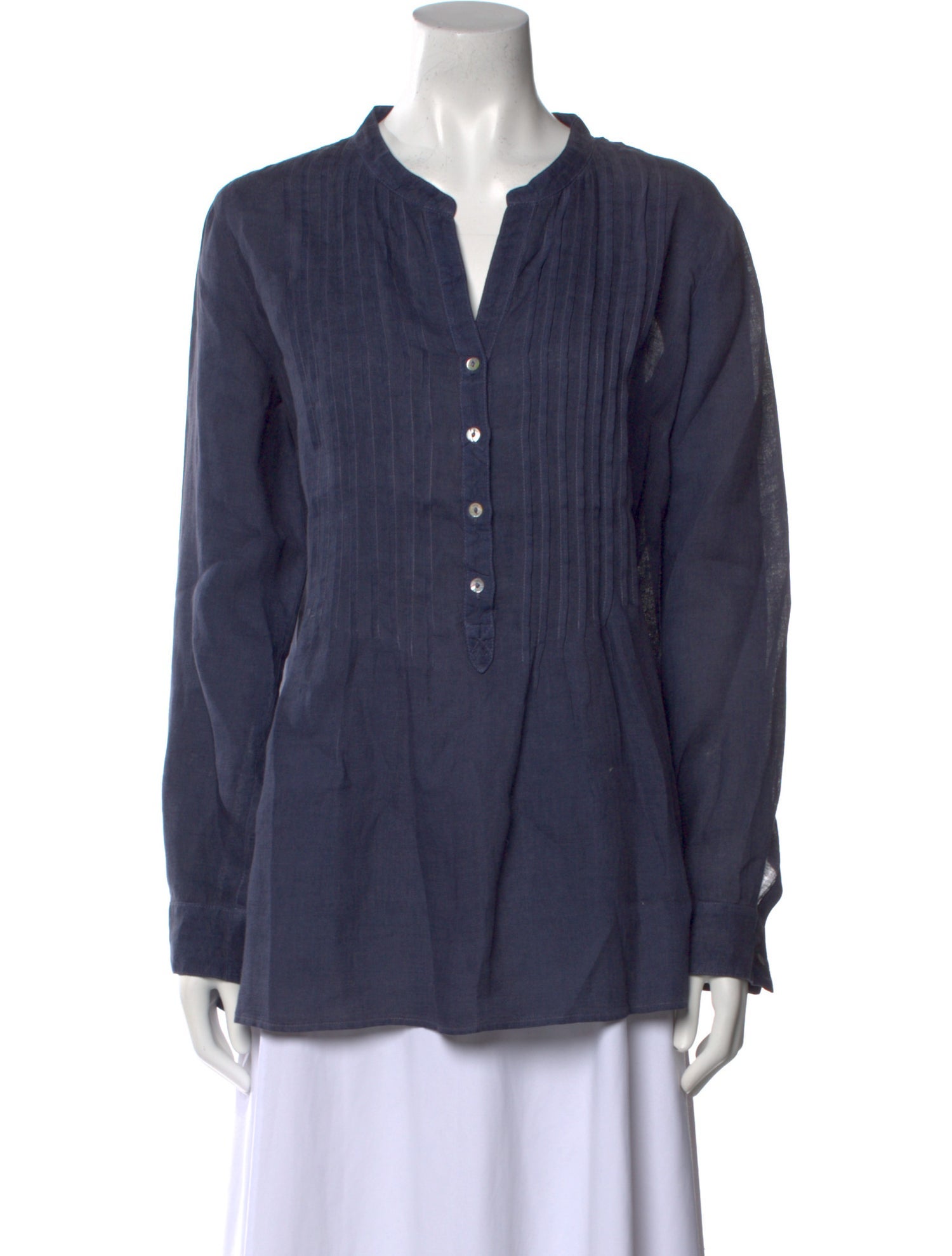 120% Lino Linen V-Neck Button-Up Top