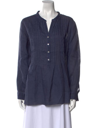 120% Lino Linen V-Neck Button-Up Top