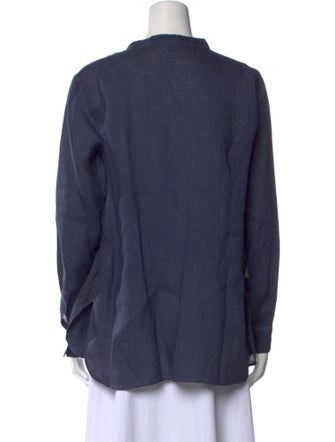 120% Lino Linen V-Neck Button-Up Top