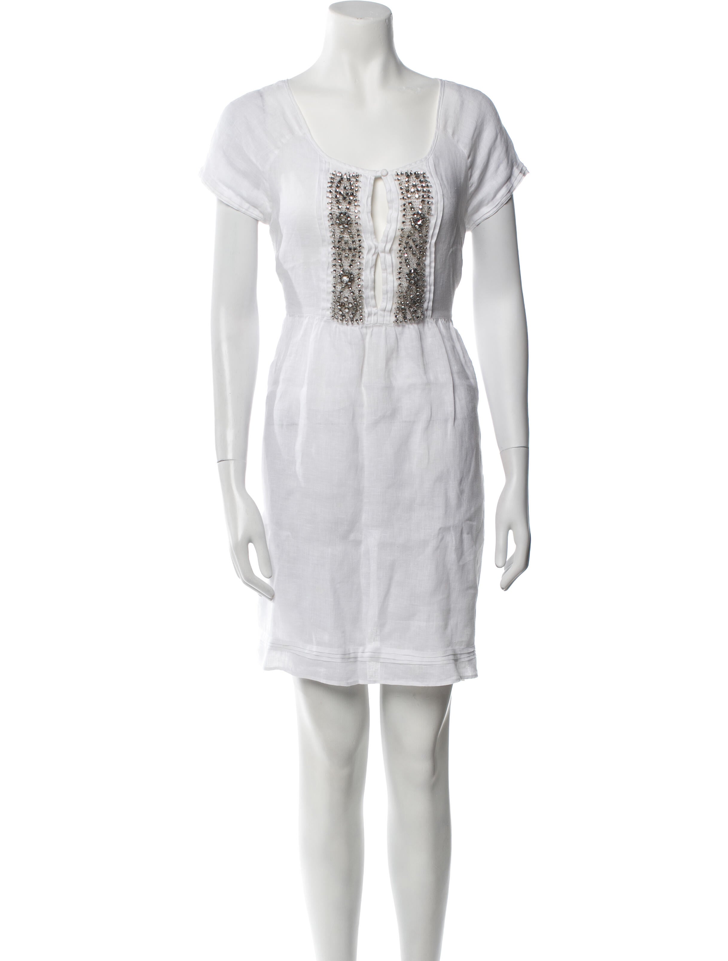 120% Lino Square Neckline Mini Dress