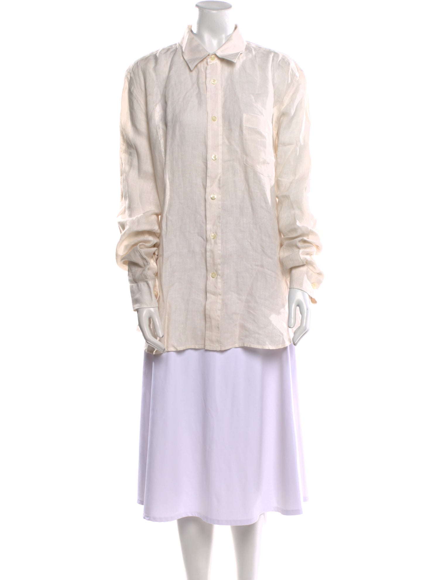 120% Lino Linen Long Sleeve Button-Up Top