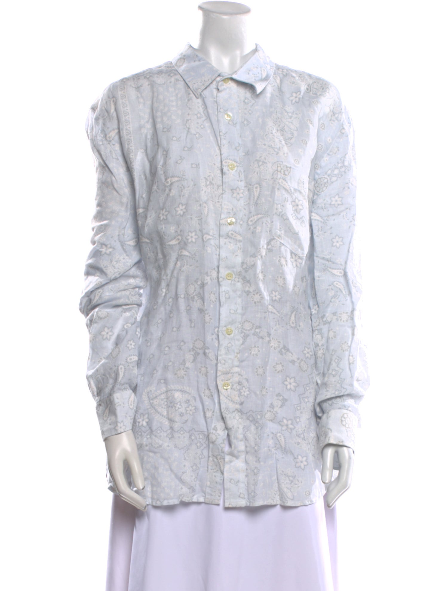 120% Lino Linen Long Sleeve Button-Up Top