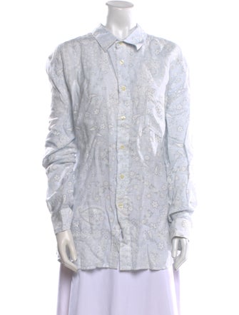 120% Lino Linen Long Sleeve Button-Up Top