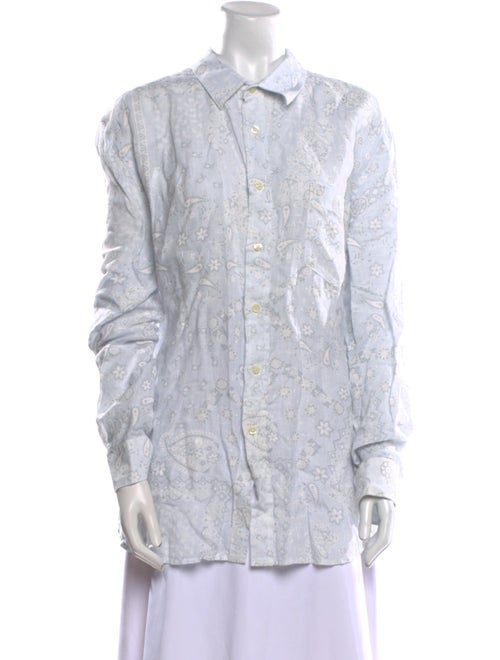 120% Lino Linen Long Sleeve Button-Up Top