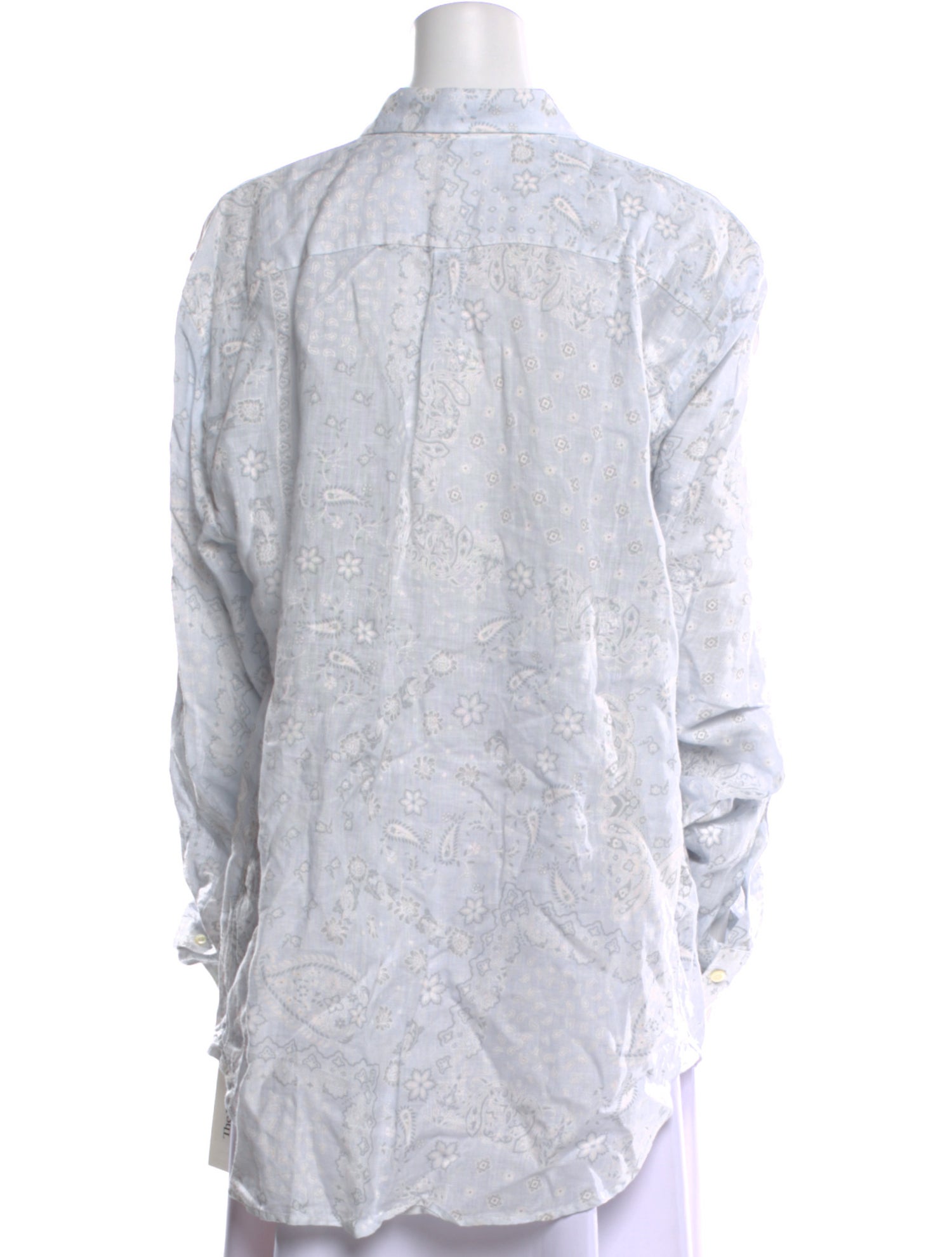 120% Lino Linen Long Sleeve Button-Up Top