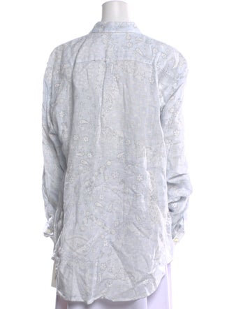 120% Lino Linen Long Sleeve Button-Up Top