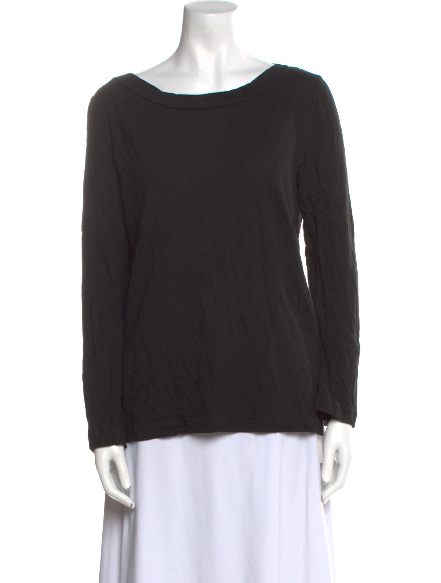 120% Lino Bateau Neckline Long Sleeve Top