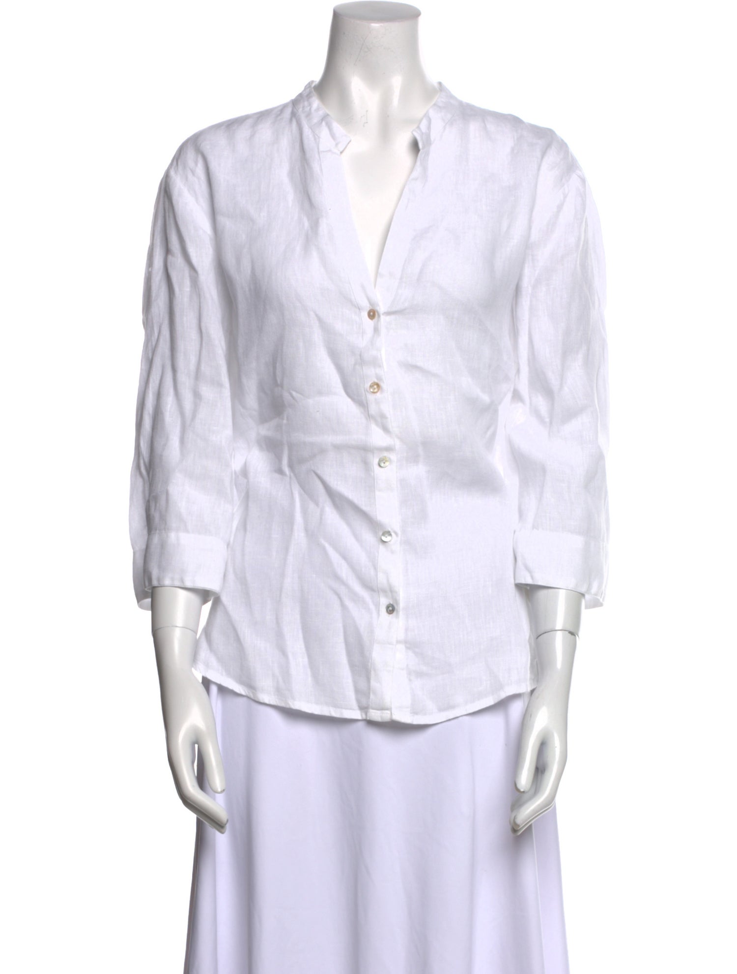 120% Lino Linen V-Neck Button-Up Top