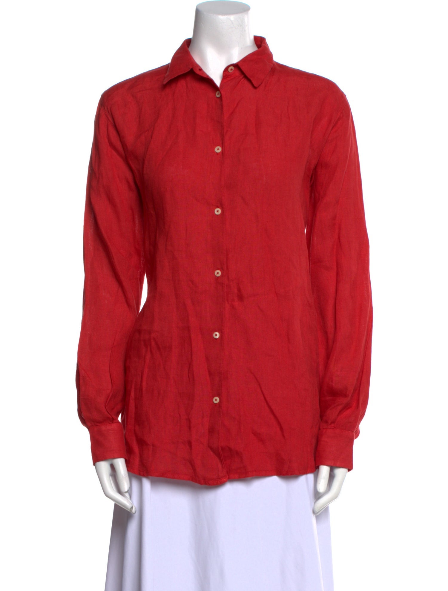 120% Lino Linen Long Sleeve Button-Up Top