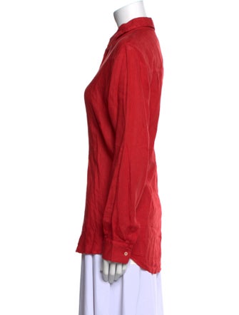 120% Lino Linen Long Sleeve Button-Up Top