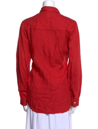 120% Lino Linen Long Sleeve Button-Up Top