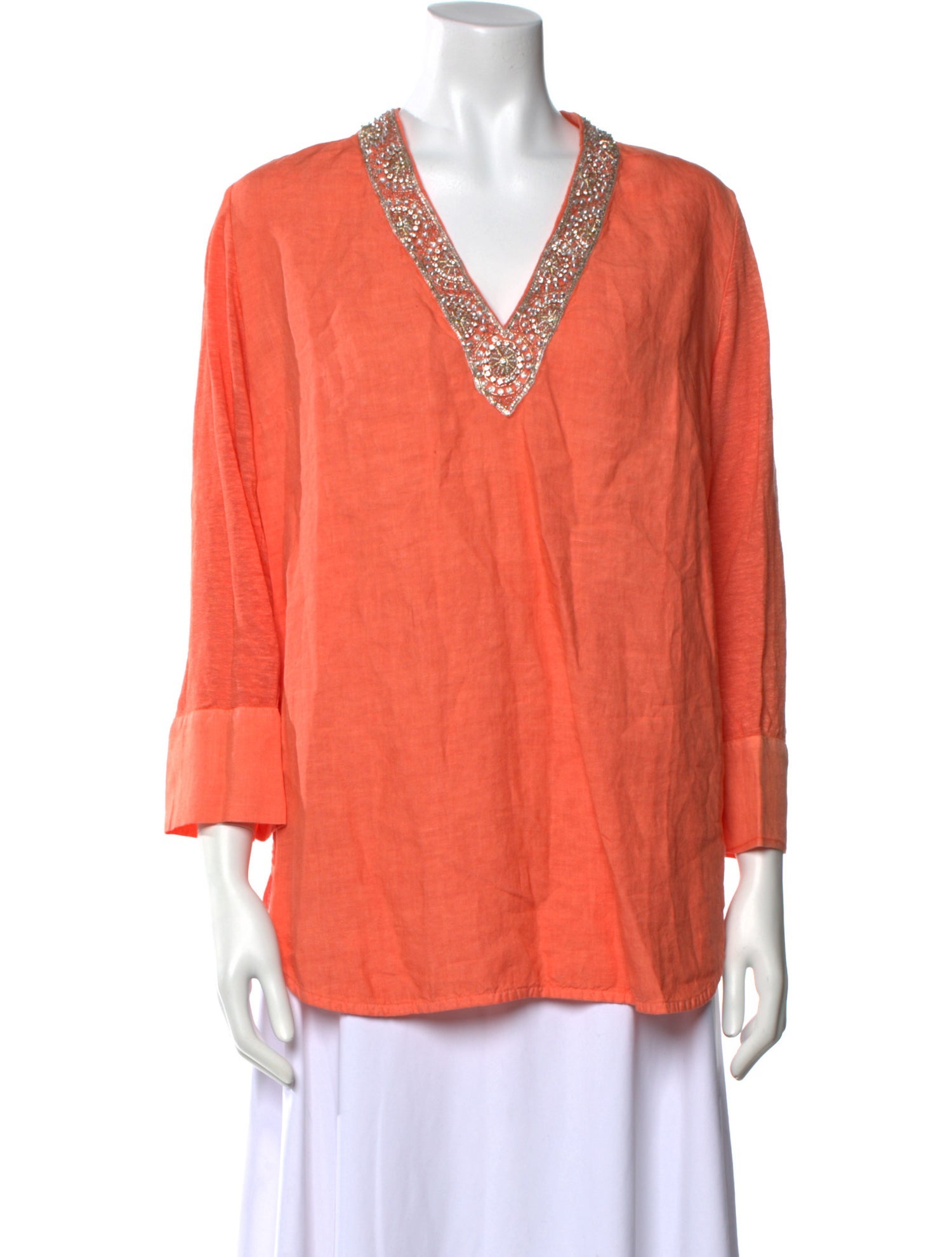 120% Lino Linen V-Neck Blouse w/ Tags
