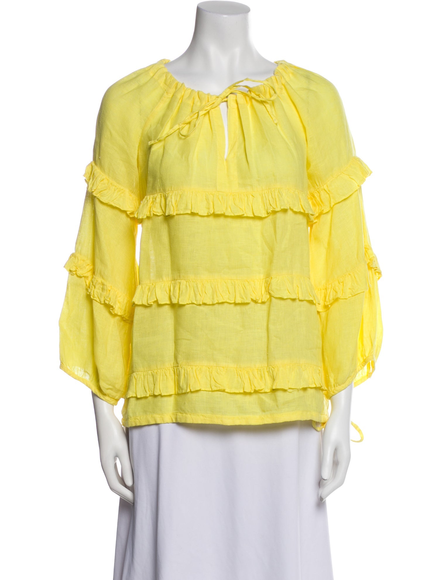 120% Lino Linen Tie Neck Blouse