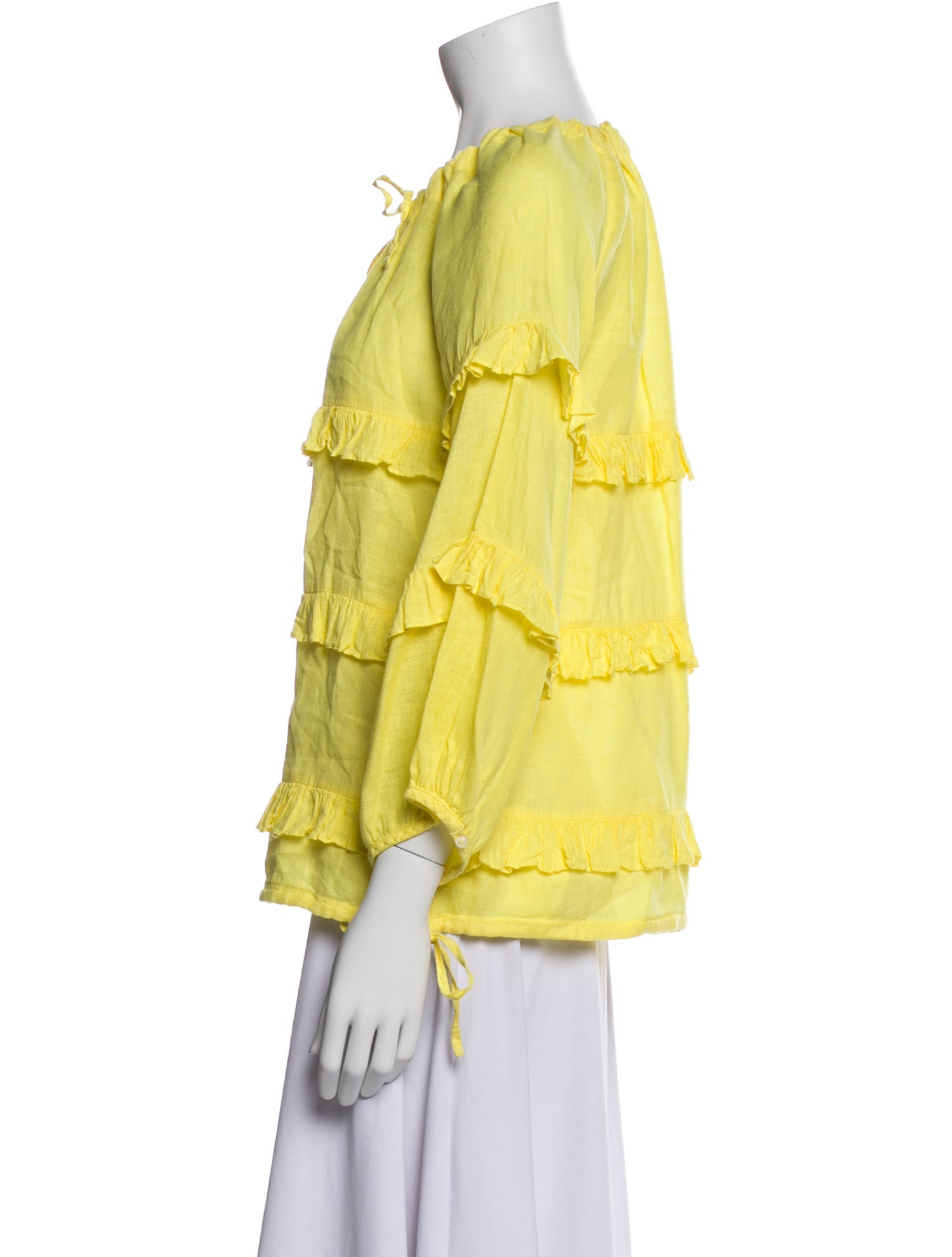 120% Lino Linen Tie Neck Blouse