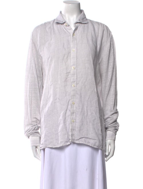 120% Lino Linen Long Sleeve Button-Up Top