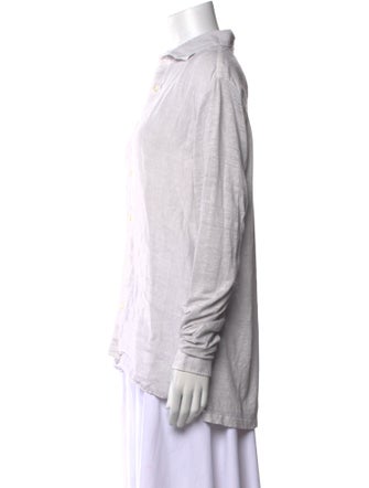 120% Lino Linen Long Sleeve Button-Up Top