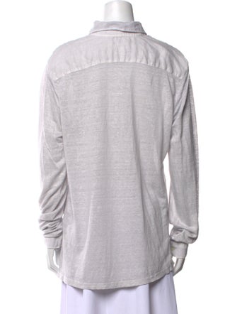 120% Lino Linen Long Sleeve Button-Up Top