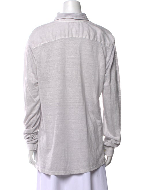 120% Lino Linen Long Sleeve Button-Up Top