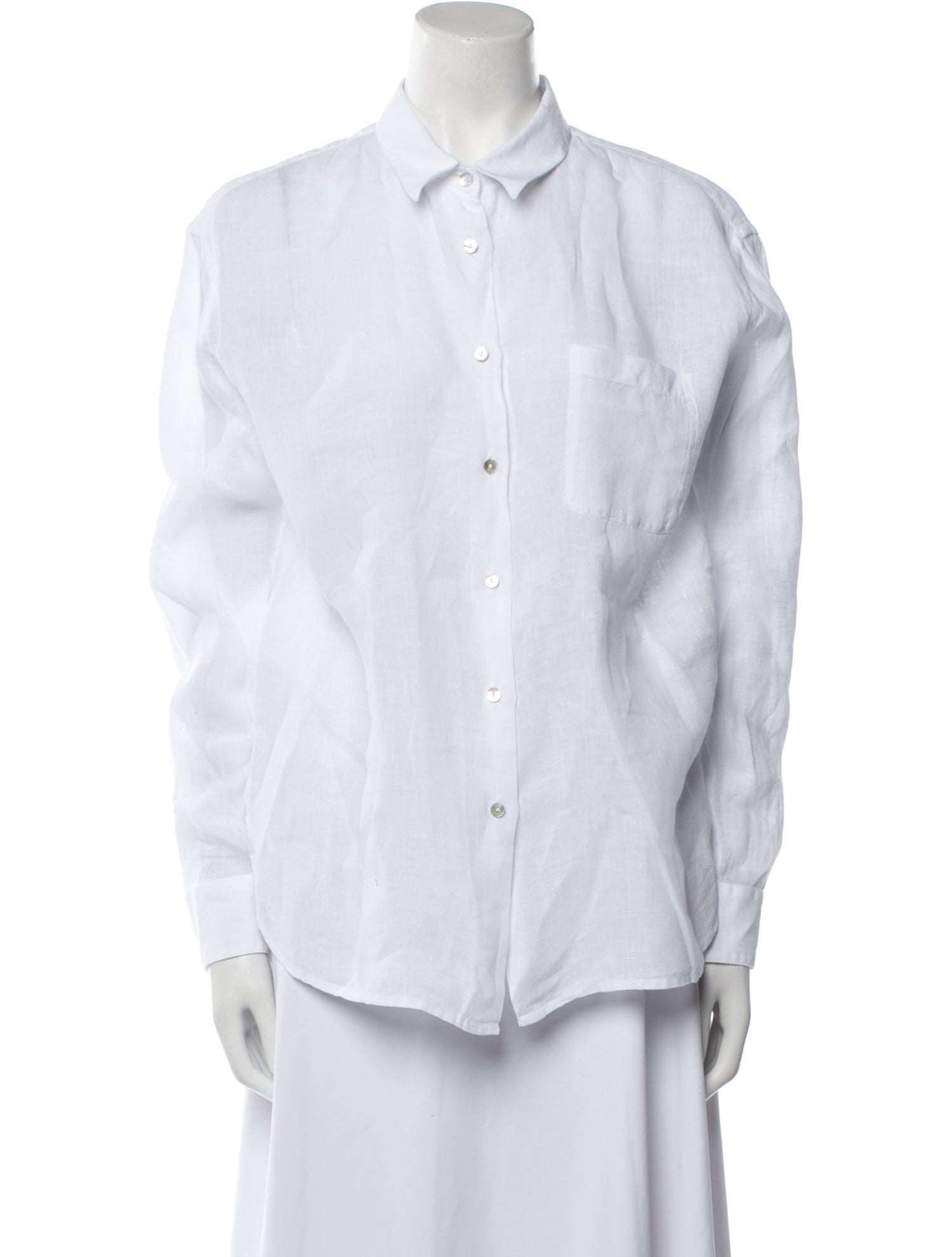 120% Lino Linen Long Sleeve Button-Up Top