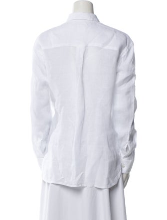 120% Lino Linen Long Sleeve Button-Up Top