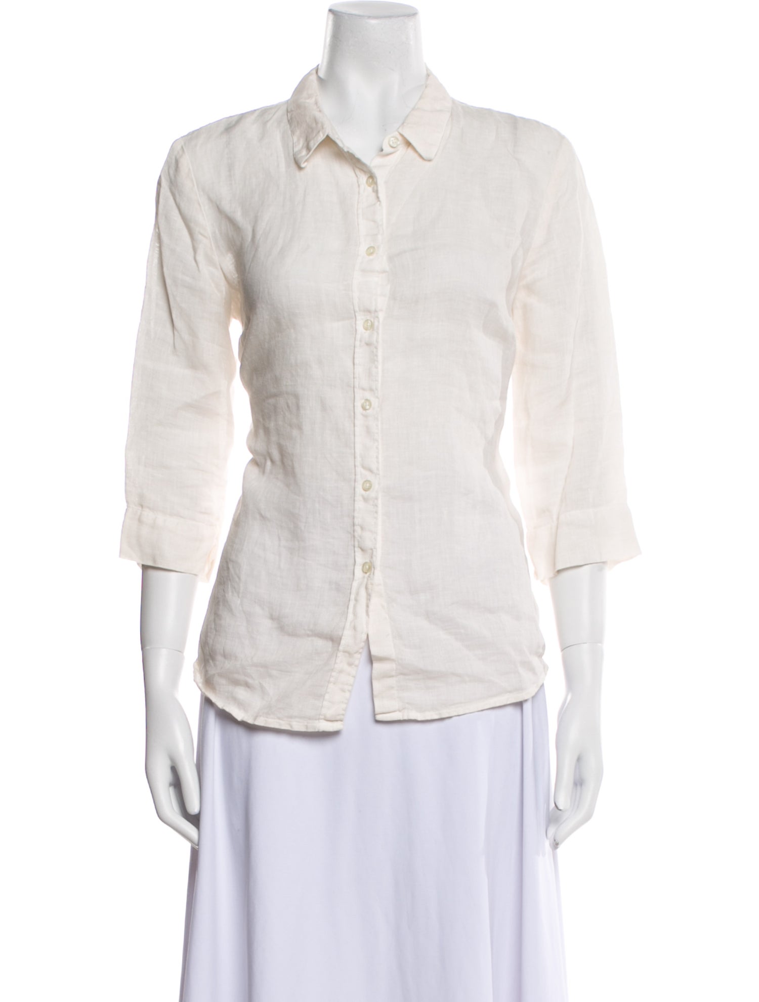 120% Lino Linen Three-Quarter Sleeve Button-Up Top