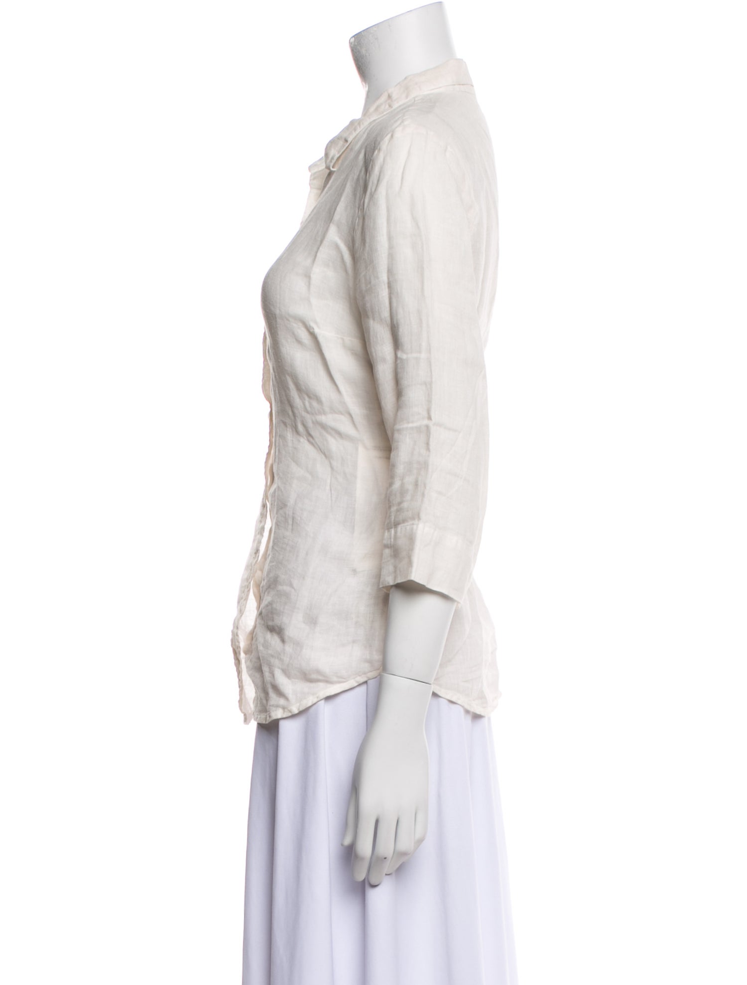 120% Lino Linen Three-Quarter Sleeve Button-Up Top