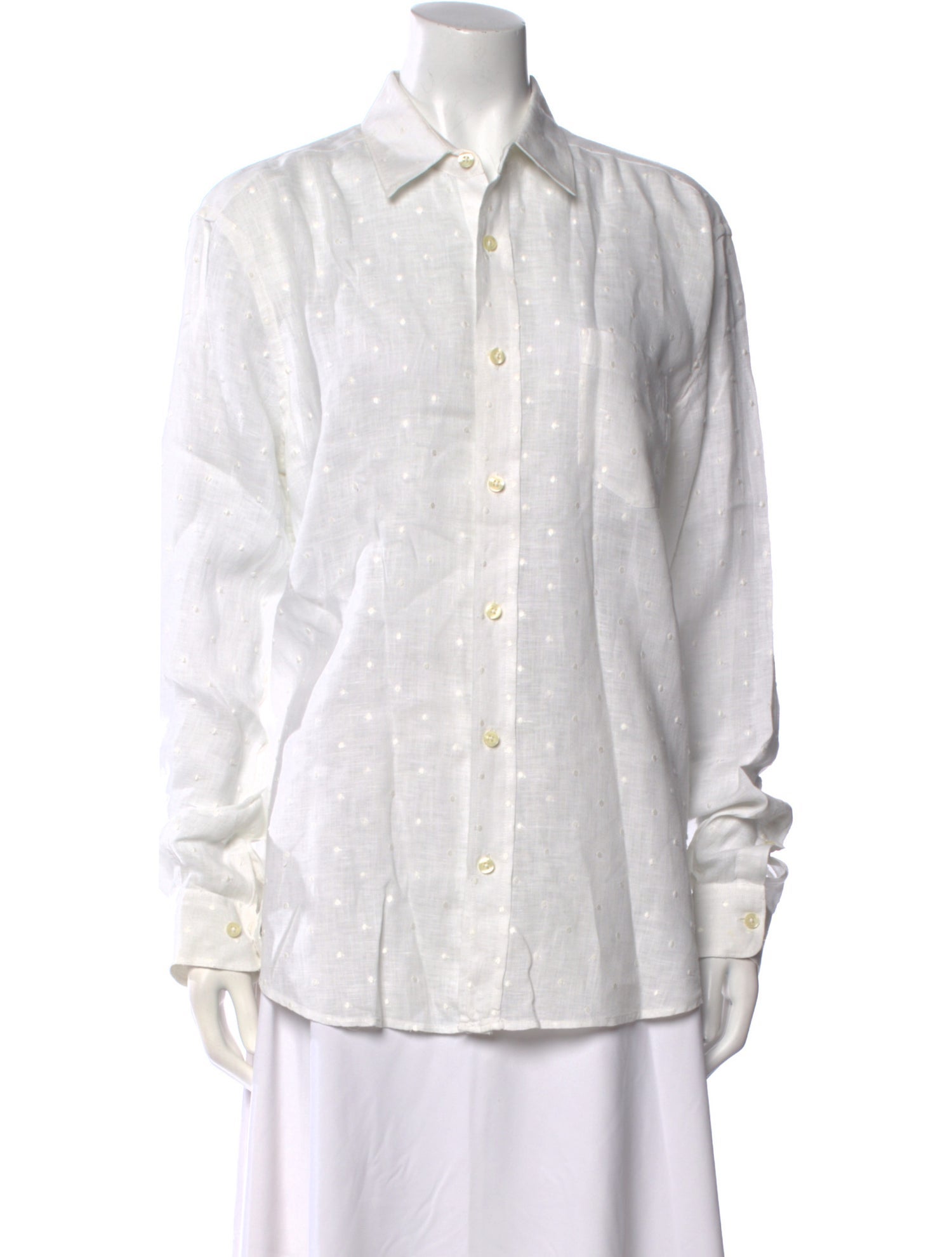 120% Lino Linen Printed Button-Up Top