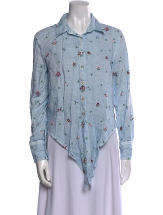 120% Lino Linen Printed Button-Up Top