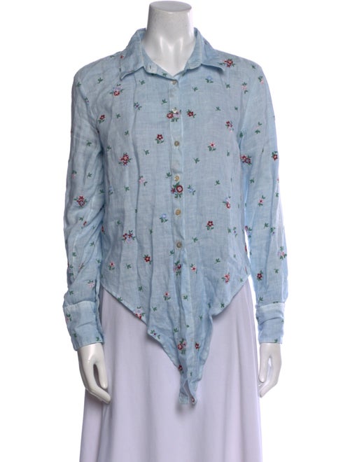 120% Lino Linen Printed Button-Up Top