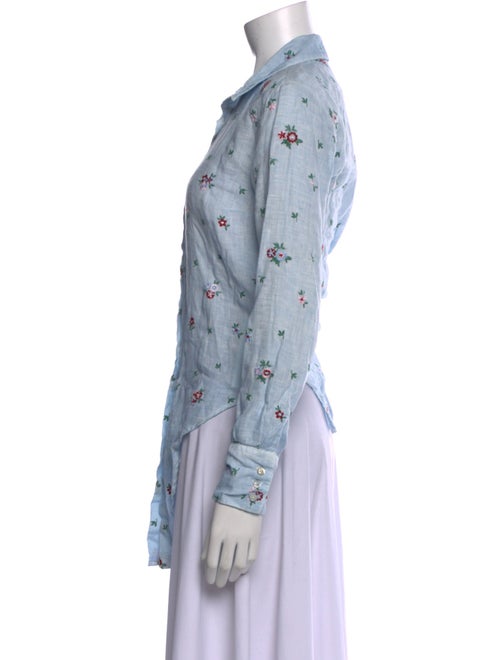 120% Lino Linen Printed Button-Up Top