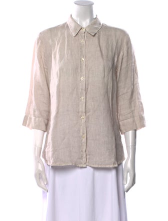 120% Lino Linen Three-Quarter Sleeve Button-Up Top
