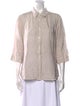 120% Lino Linen Three-Quarter Sleeve Button-Up Top