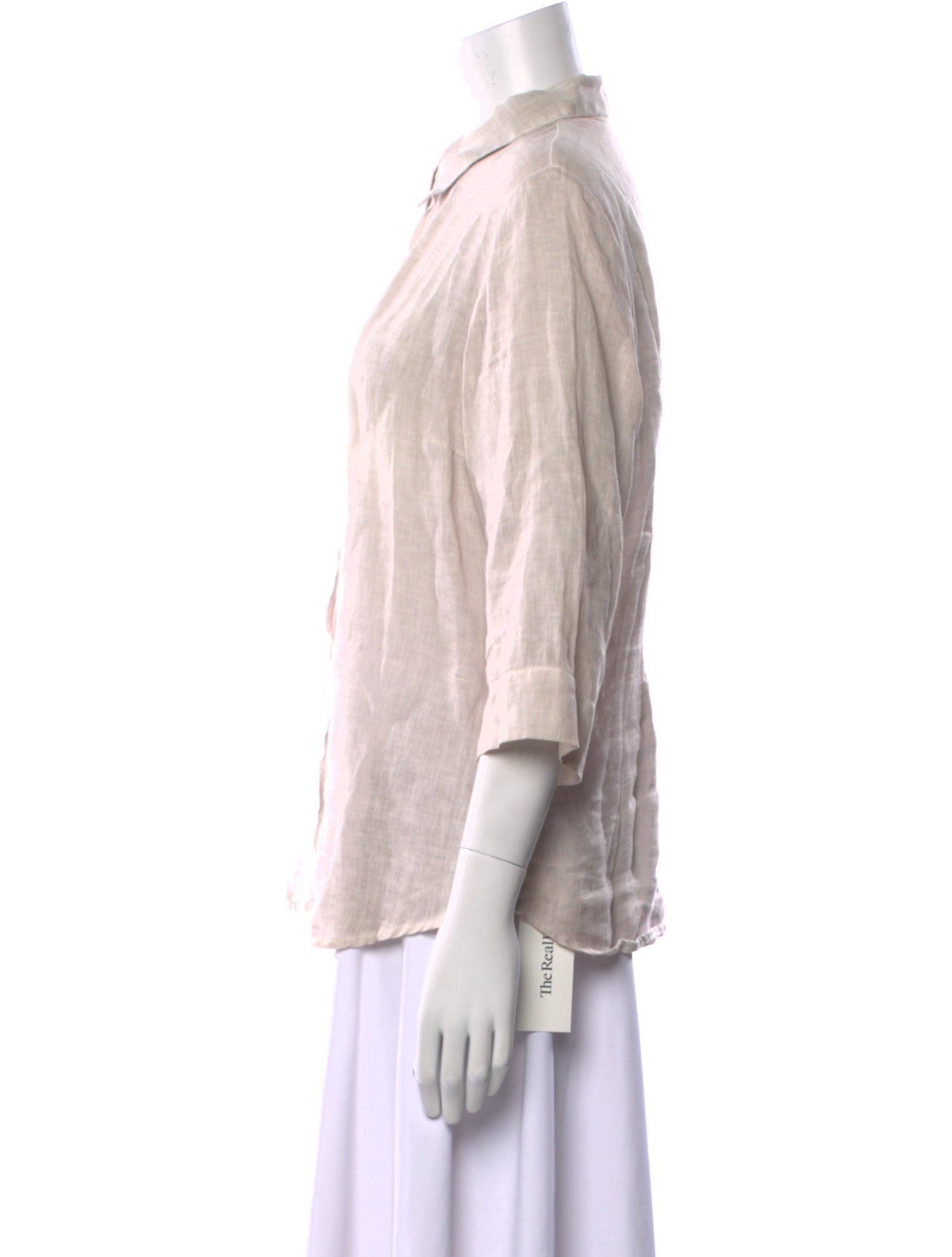 120% Lino Linen Three-Quarter Sleeve Button-Up Top