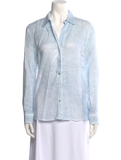 120% Lino Linen Long Sleeve Button-Up Top