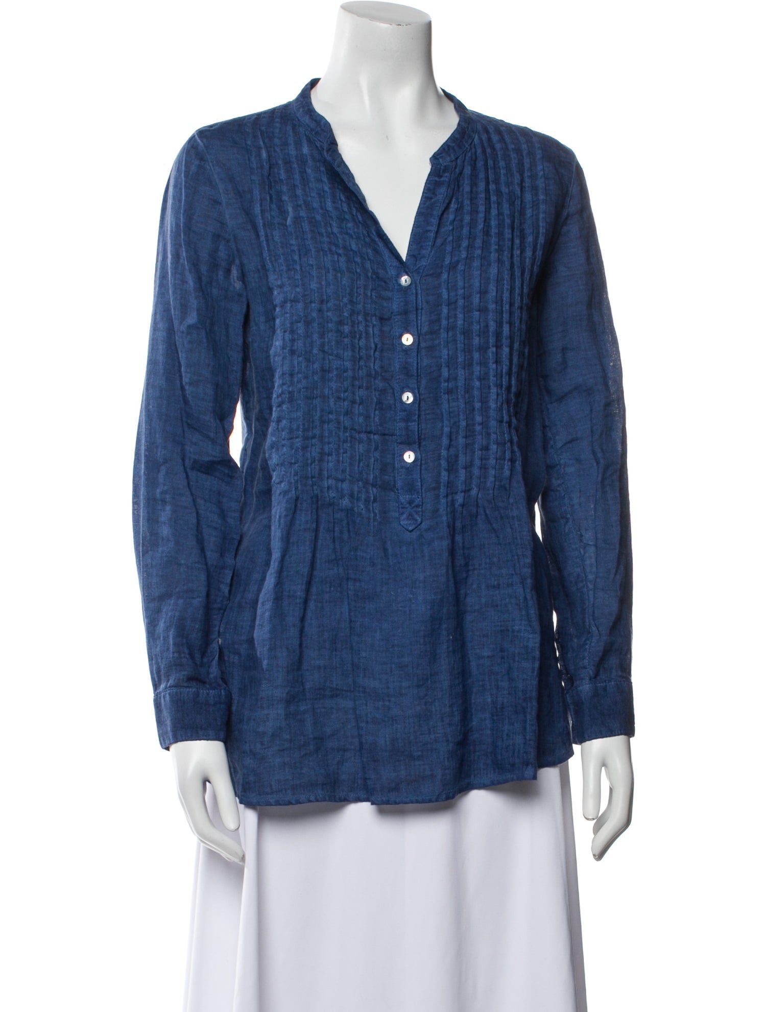 120% Lino Linen V-Neck Button-Up Top