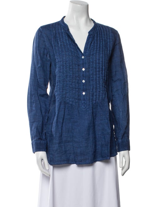 120% Lino Linen V-Neck Button-Up Top