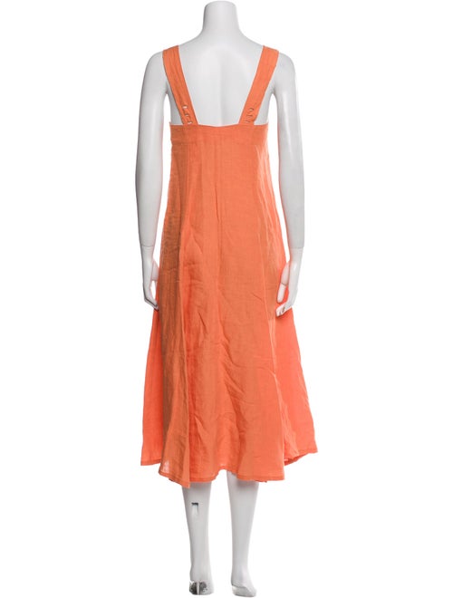 120% Lino Square Neckline Midi Length Dress